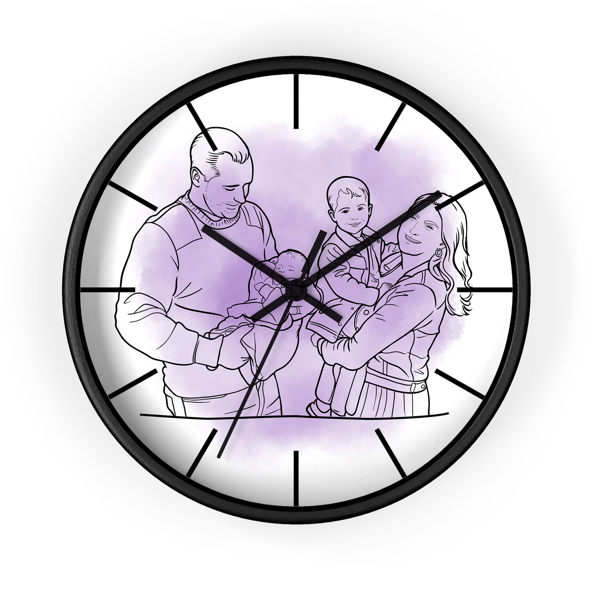 Personalized Line Art from Photo Family Portrait Wall Clock Hand-Drawn Style Couple Anniversary or Family Gift
