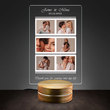 Personalized Vintage Film Strip Photo Night Light - Custom Couple Names & Anniversary Date Lamp - Retro 6-Photo Collage Gift