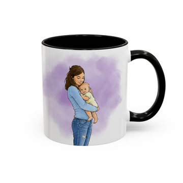 Personalized First Time Mom Photo to Water Color Doodle Accent Mug with Custom Text - 11, 15 oz
