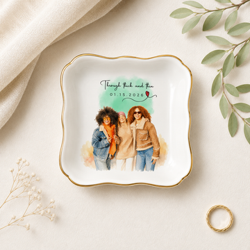 Personalized Friend Photo Water Color Trinket Dish with Custom Text, Custom Best Friend Keepsake Gift