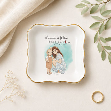 Personalized Mother Photo Anime Illustration Trinket Dish with Custom Text, Custom Mom Keepsake Gift