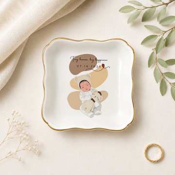 Personalized Baby Photo Illustration Trinket Dish with Custom Text, Custom Baby Keepsake Gift