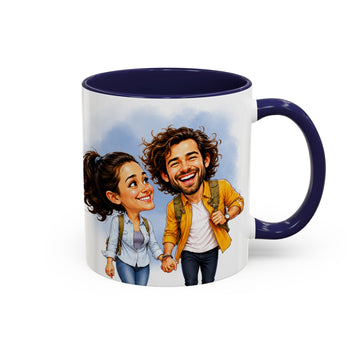 Personalized Family Photo to Caricature Art Accent Mug with Custom Text - 11, 15 oz