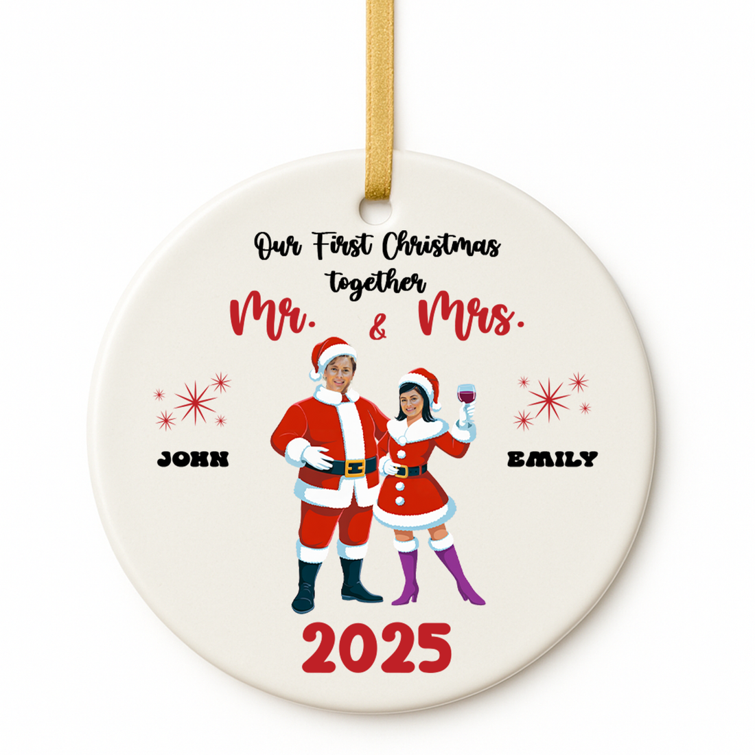 Our First Christmas We Been Together - Custom Christmas Photo Ceramic Ornament