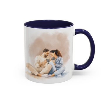 Personalized Couple Photo to Water Color Accent Mug with Custom Text & Watercolor Background - 11, 15 oz