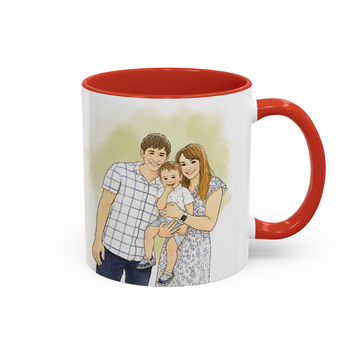 Personalized Big Family Photo to Water Color Doodle Accent Mug with Custom Text - 11, 15 oz
