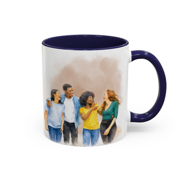 Personalized Friend Photo to Water Color Accent Mug with Custom Text - 11, 15 oz