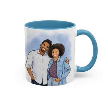 Personalized Couple Photo to Water Color Doodle Accent Mug with Custom Text - 11, 15 oz