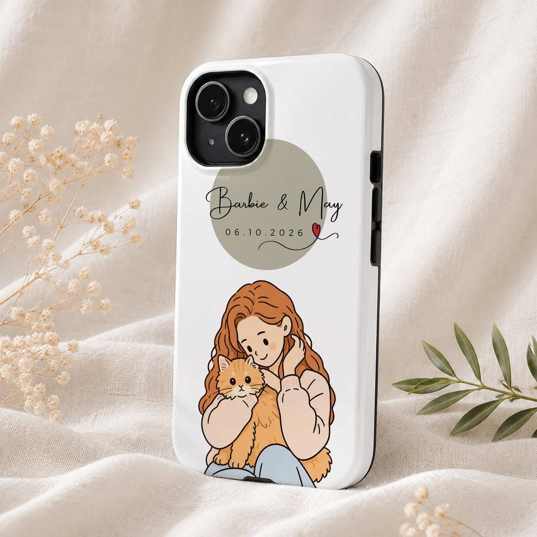 Tough Phone Case for iPhone & Samsung, Custom Pet & Owner Funny Doodle Case with Personalized Text