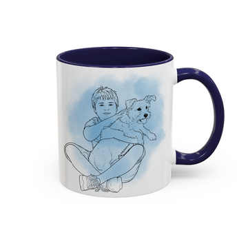 Personalized Dog & Owner Photo to Detailed Line Art Accent Mug with Custom Text - 11, 15 oz