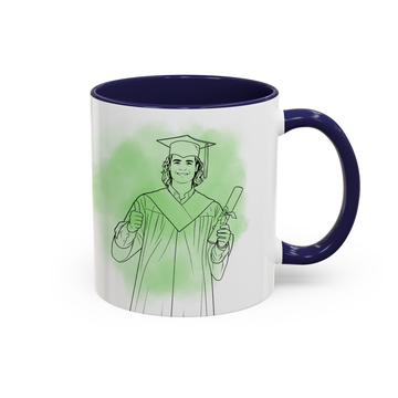 Personalized Graduation Photo to Detailed Line Art Accent Mug with Custom Text - 11, 15 oz