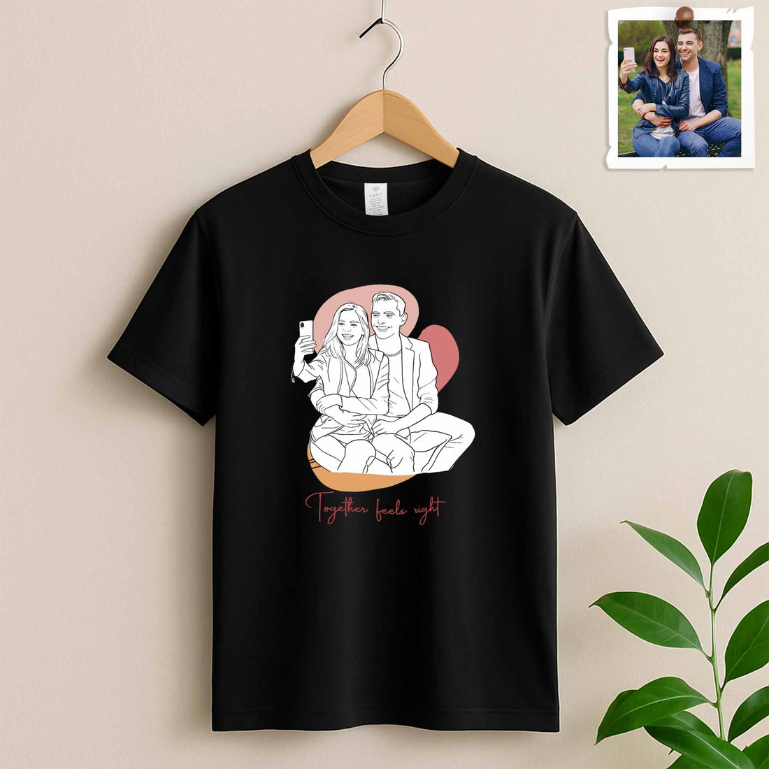Customized Couple Portrait Photo to Line Art, Lovely Anniversary Gift Unisex Crewneck T-shirt S-5XL