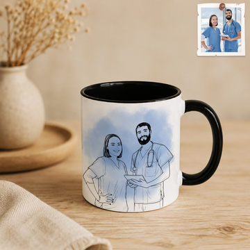 Personalized Photo to Line Art Medical Team Portrait Accent Coffee Mug (11, 15oz)