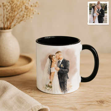 Personalized Photo to Watercolor Wedding Accent Coffee Mug (11, 15oz)