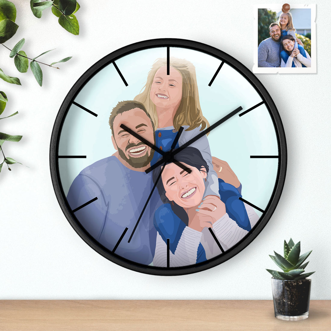 Personalized Family Portrait from Photo, Custom Illustrated Art, Unique Gift for Home, Anniversary Clock