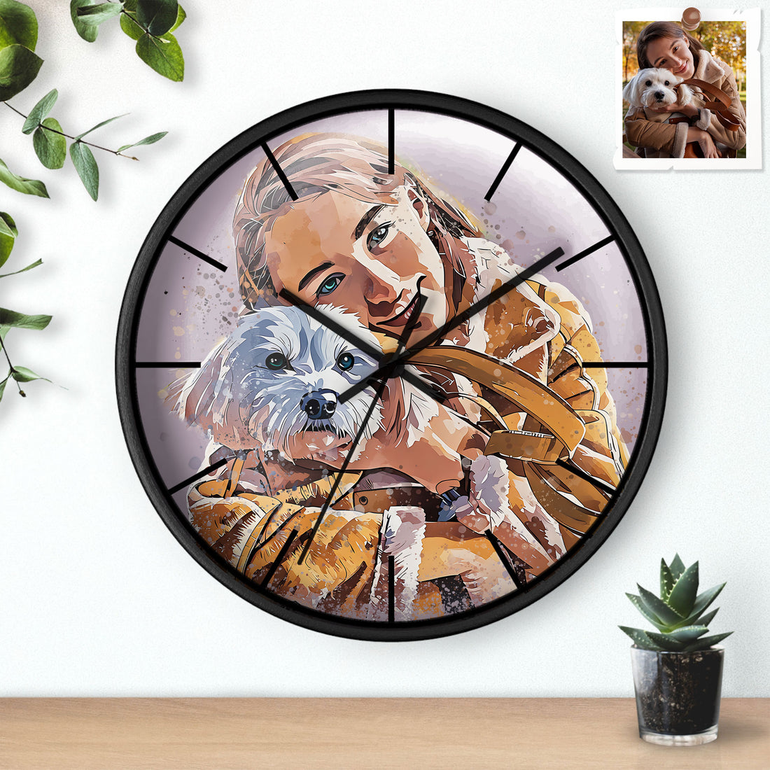 Custom Dog or Cat Portrait, Turn Pet Photo to Illustration Style Wall Clock