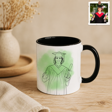 Personalized Photo to Line Art Graduation Portrait Accent Coffee Mug (11, 15oz)