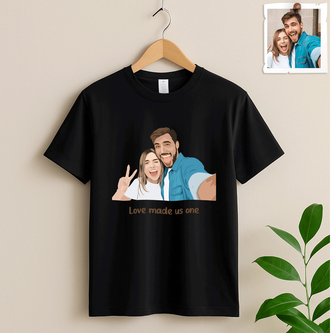 Personalized Couple Illustration Anniversary Gift, Custom Portrait from Photo Unisex Crewneck T-shirt S-5XL