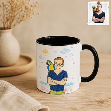 Personalized Photo to Crayon Bird Lover Accent Coffee Mug (11, 15oz)