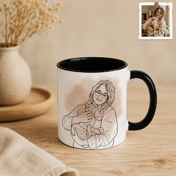 Personalized Photo to Line Art Cat Lover Accent Coffee Mug (11, 15oz)
