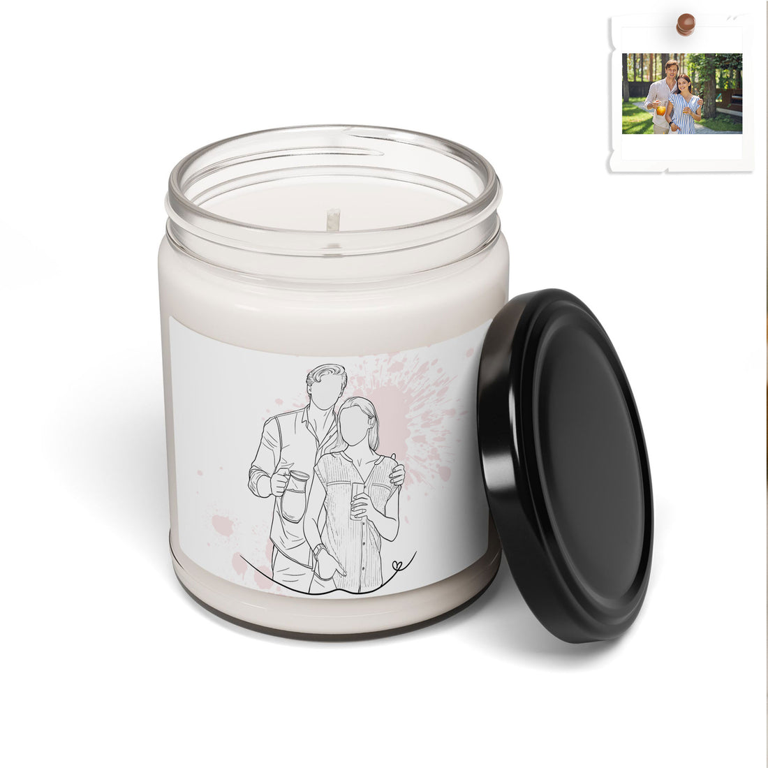 Personalized Couple Drawing, Meaningful Date or Wedding Gift Scented Soy Candle, 9oz
