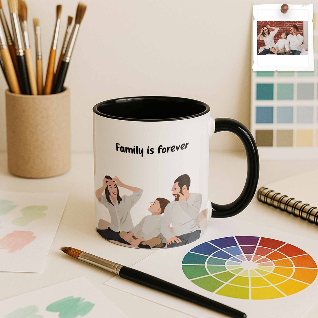 Personalized Family Portrait from Photo, Custom Illustrated Art on Mug, Anniversary Accent Coffee Mug (11, 15oz)-BeUnikArt