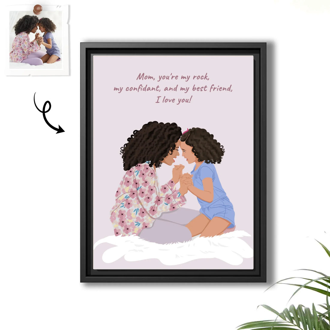 Personalized Illustration Art From Portrait Photo, Mom and Kid Memorial, Mothers Day Canvas-BeUnikArt