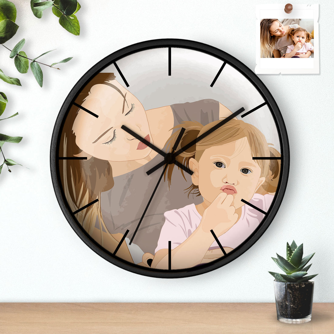 Customized Portrait Photo to Illustration Art Painting, Happy Mother's Day Gift Wall Clock