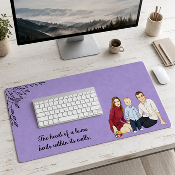 Personalized Big Family Photo to Water Color Doodle Desk Mat with Custom Text