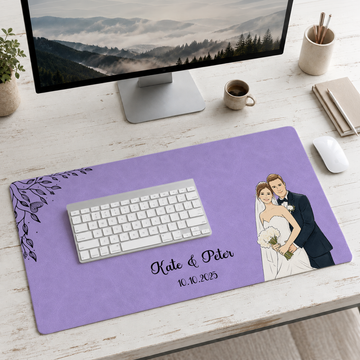 Personalized Wedding Photo to Water Color Doodle Desk Mat with Custom Text