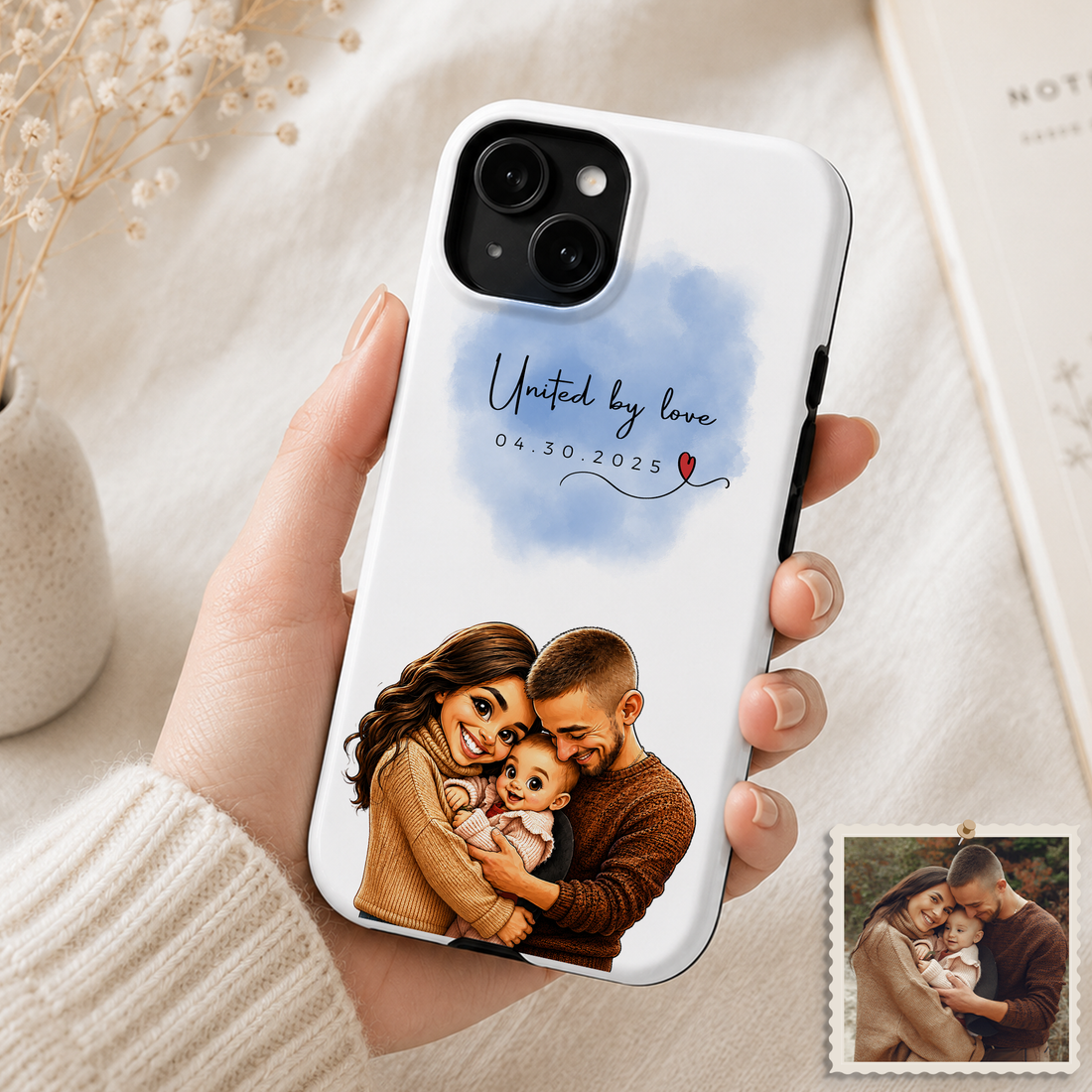 Tough Phone Case for iPhone & Samsung, Personalized Family Caricature Case with Custom Text
