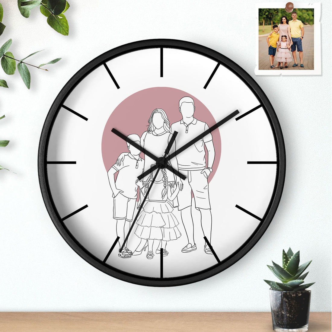 Custom Minimalist Line Art from Photo, Anniversary and Family Gift Clock