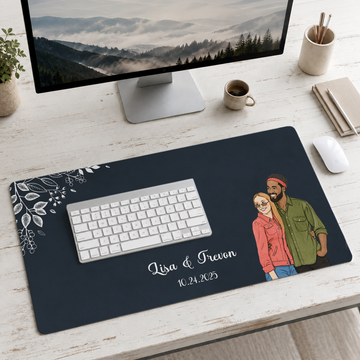Personalized Couple Photo to Water Color Doodle Desk Mat with Custom Text