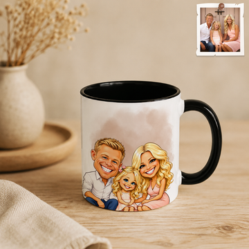 Personalized Photo to Cartoon Family Art Accent Coffee Mug (11, 15oz)
