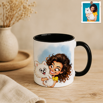 Personalized Photo to Cartoon Dog Lover Art Accent Coffee Mug (11, 15oz)