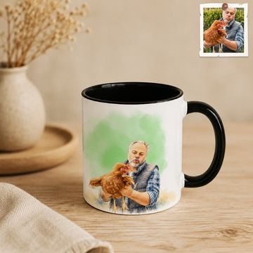Personalized Pet & Owner Photo to Water Color Accent Mug with Custom Text