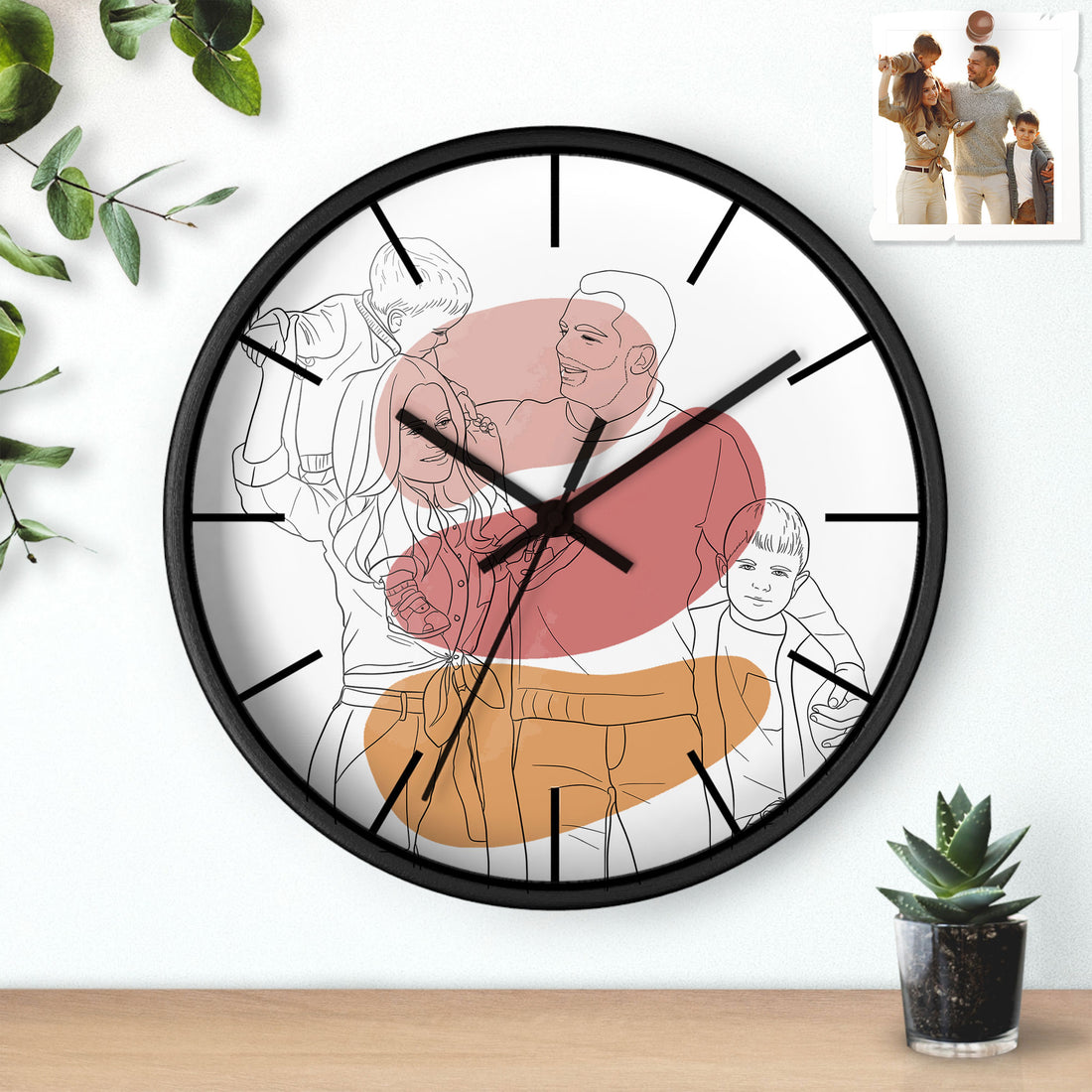 Custom Family Photo Turned To Line Art, Thoughtful Parent Day Gift Wall Clock