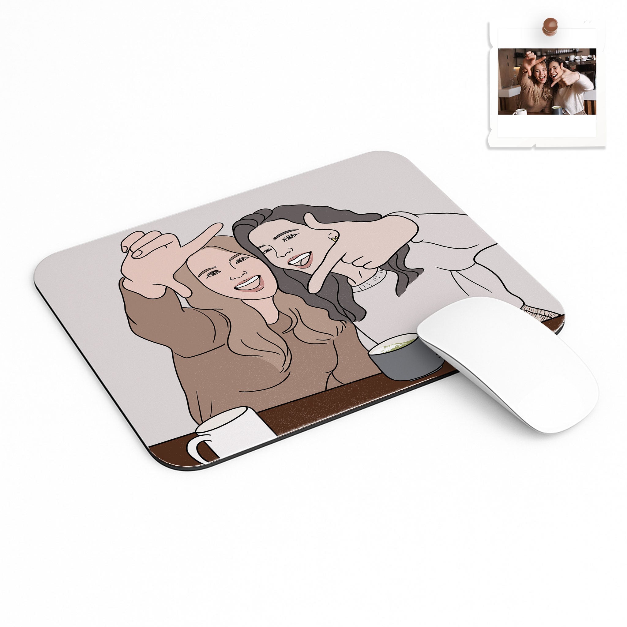 Personalized Portrait from Photo Friendship Picture Rectangle Mouse Pad Doodle Style Best Friends Birthday or Anniversary Gift