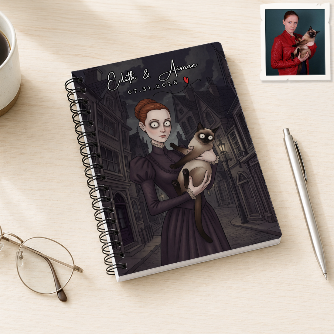 Customized Your Photo With Pet into Gothic Mythic Art Pet Parents Gift Spiral Bound Journal