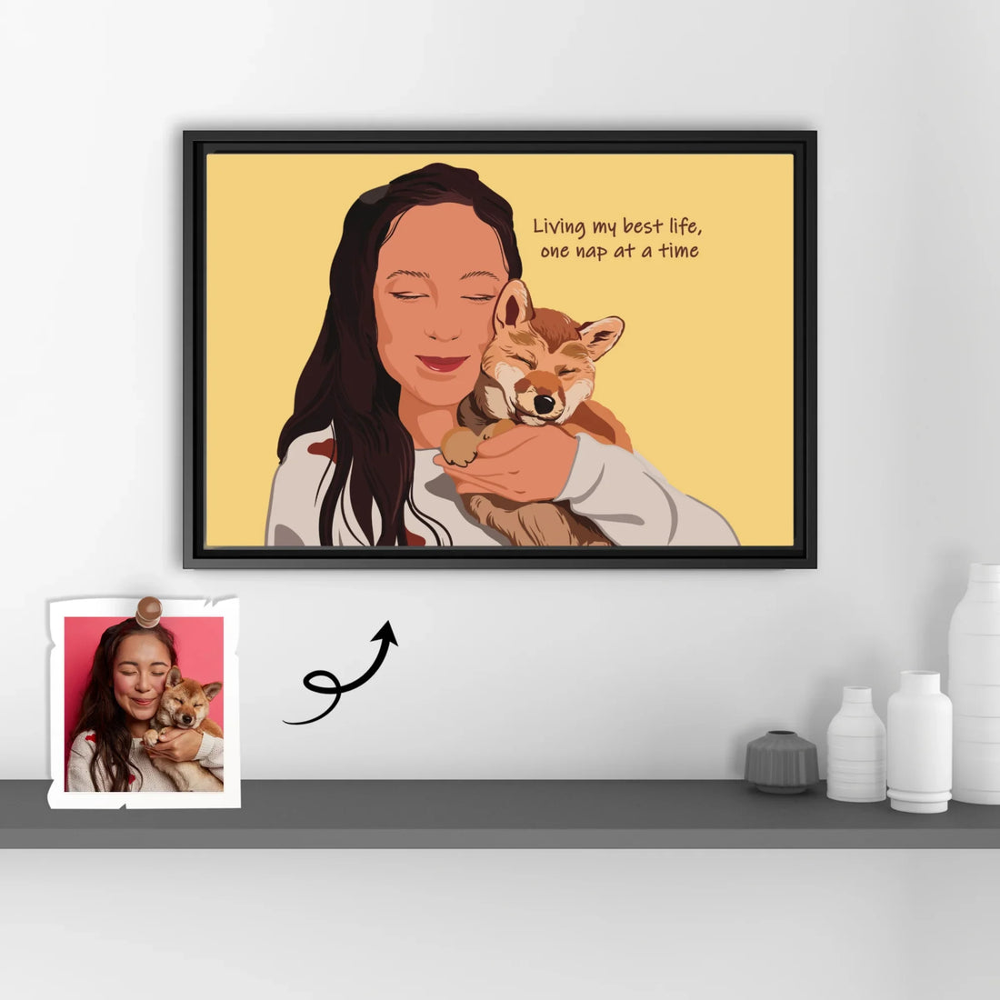 Customized Pet Lover Turn Portrait Photo to Illustration Art, Cat Mom Keepsake, Dog Loss Memorial Present, Pet Birthday Gift Canvas-BeUnikArt