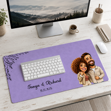 Personalized Photo to Cartoon Couple Portrait Desk Mat