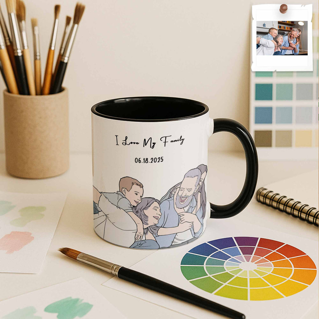 Customized Family Photo Turn to Doodle Art Style, Family Gift Mug, Accent Coffee Mug (11, 15oz)-BeUnikArt