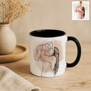 Personalized Photo to Line Art Mother Baby Accent Coffee Mug (11, 15oz)