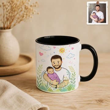 Personalized Photo to Crayon Art New Dad Accent Coffee Mug (11, 15oz)