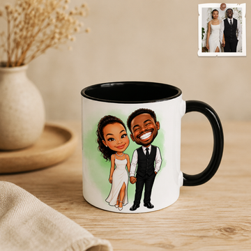 Personalized Photo to Cartoon Wedding Art Accent Coffee Mug (11, 15oz)