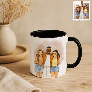 Personalized Friend Photo to Water Color Doodle Accent Mug with Custom Text