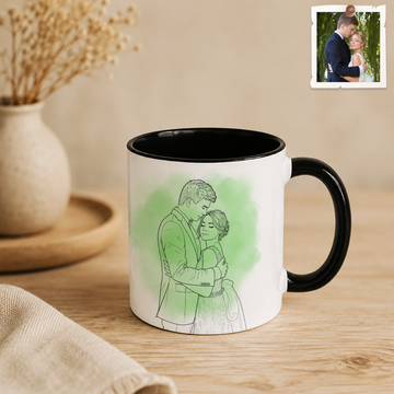 Personalized Photo to Line Art Wedding Portrait Accent Coffee Mug (11, 15oz)