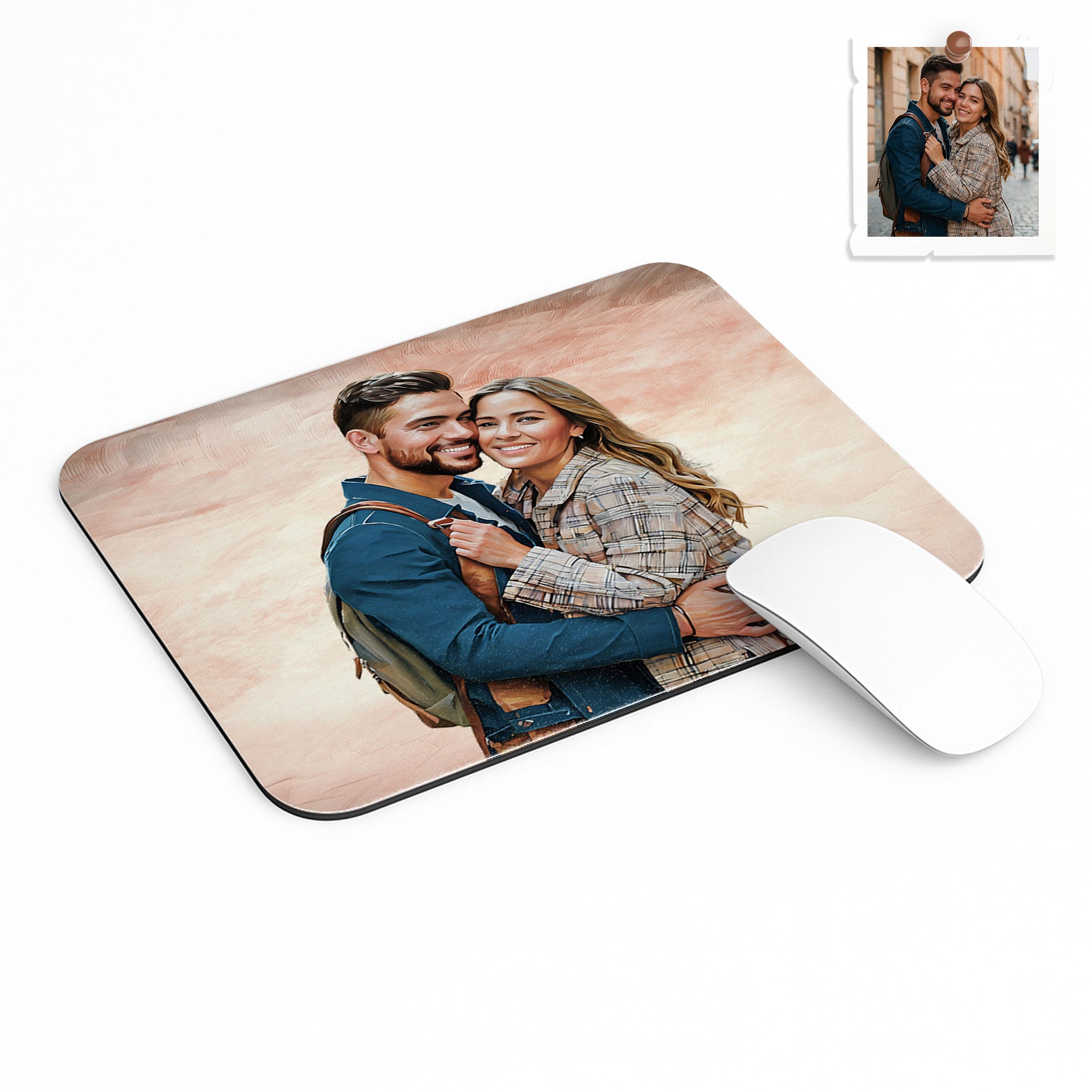 Custom Photo to Art Couple Portrait Rectangle Mouse Pad Oil Painting Style Romantic Anniversary Gift