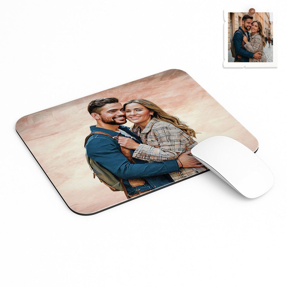 Custom Couple Photo to Oil Painting Art, Romantic Anniversary Gift Rectangle Mouse Pad