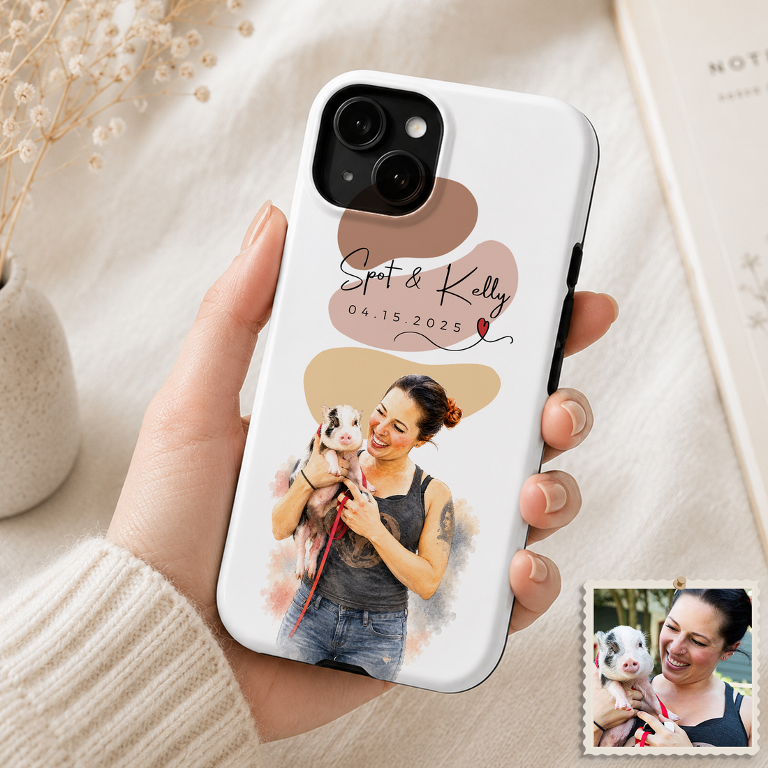 Tough Phone Case for iPhone & Samsung, Personalized Farm Pet Horse Water Color Case with Custom Text